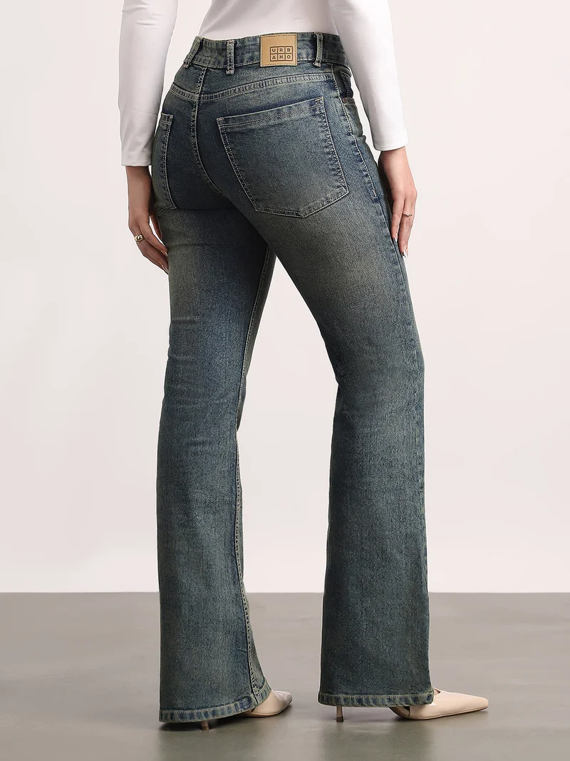 Urbano Fashion  Urbano Fashion Women's Blue Mid Rise Bootcut Washed Jeans Stretchable  | Best Price UAE