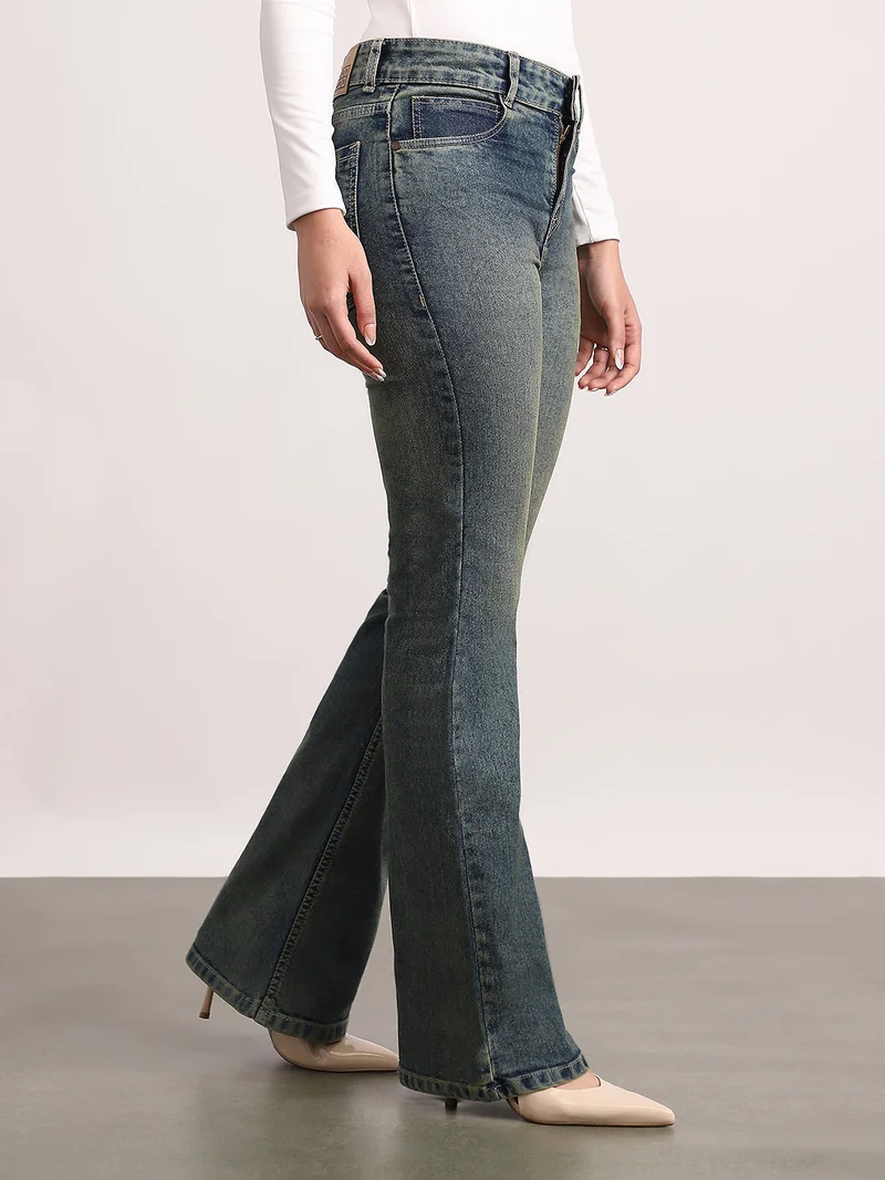 Urbano Fashion  Urbano Fashion Women's Blue Mid Rise Bootcut Washed Jeans Stretchable  | Best Price UAE
