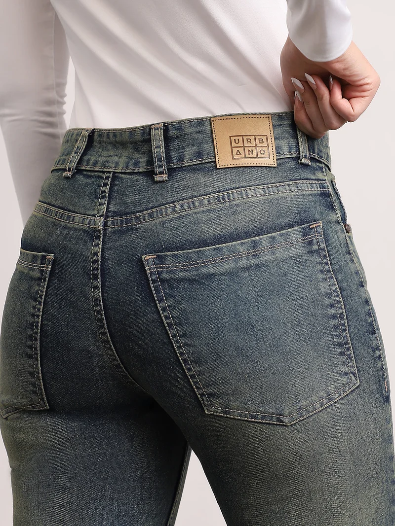 Urbano Fashion  Urbano Fashion Women's Blue Mid Rise Bootcut Washed Jeans Stretchable  | Best Price UAE