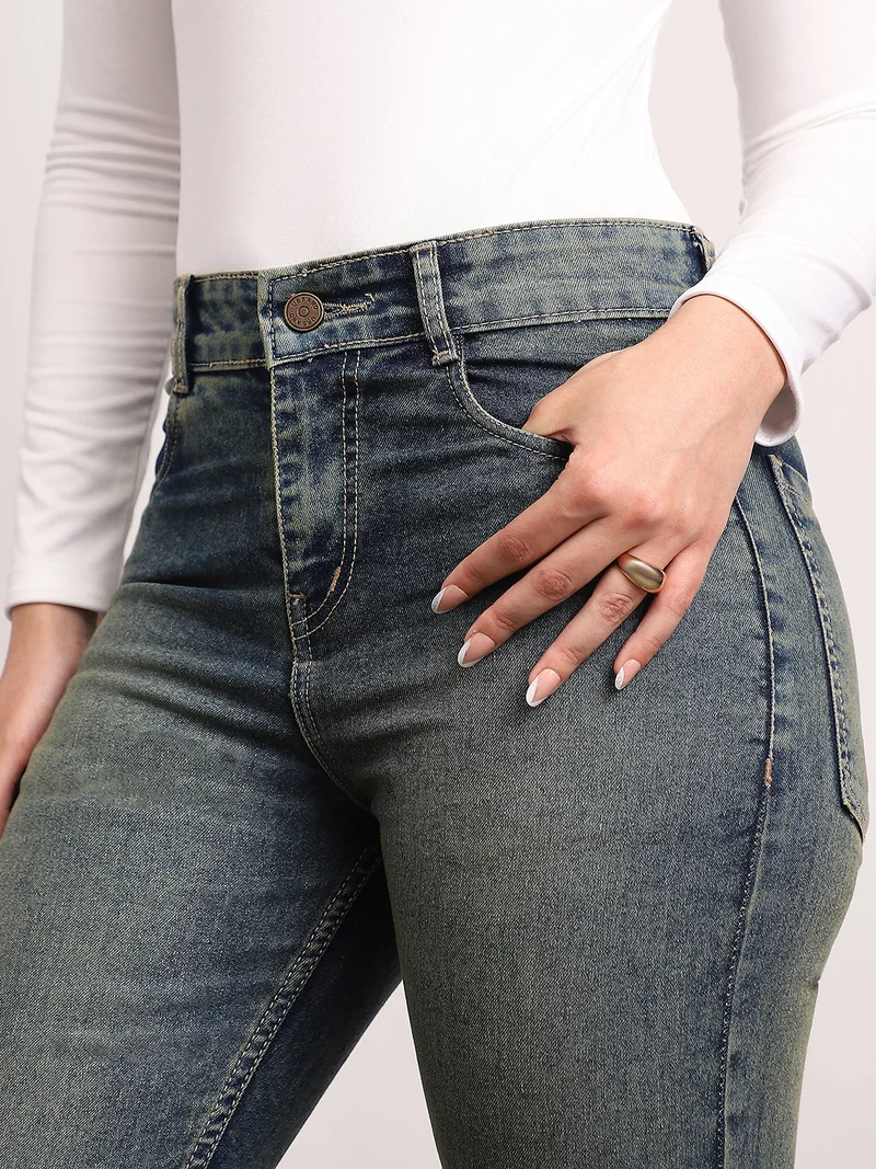 Urbano Fashion  Urbano Fashion Women's Blue Mid Rise Bootcut Washed Jeans Stretchable  | Best Price UAE