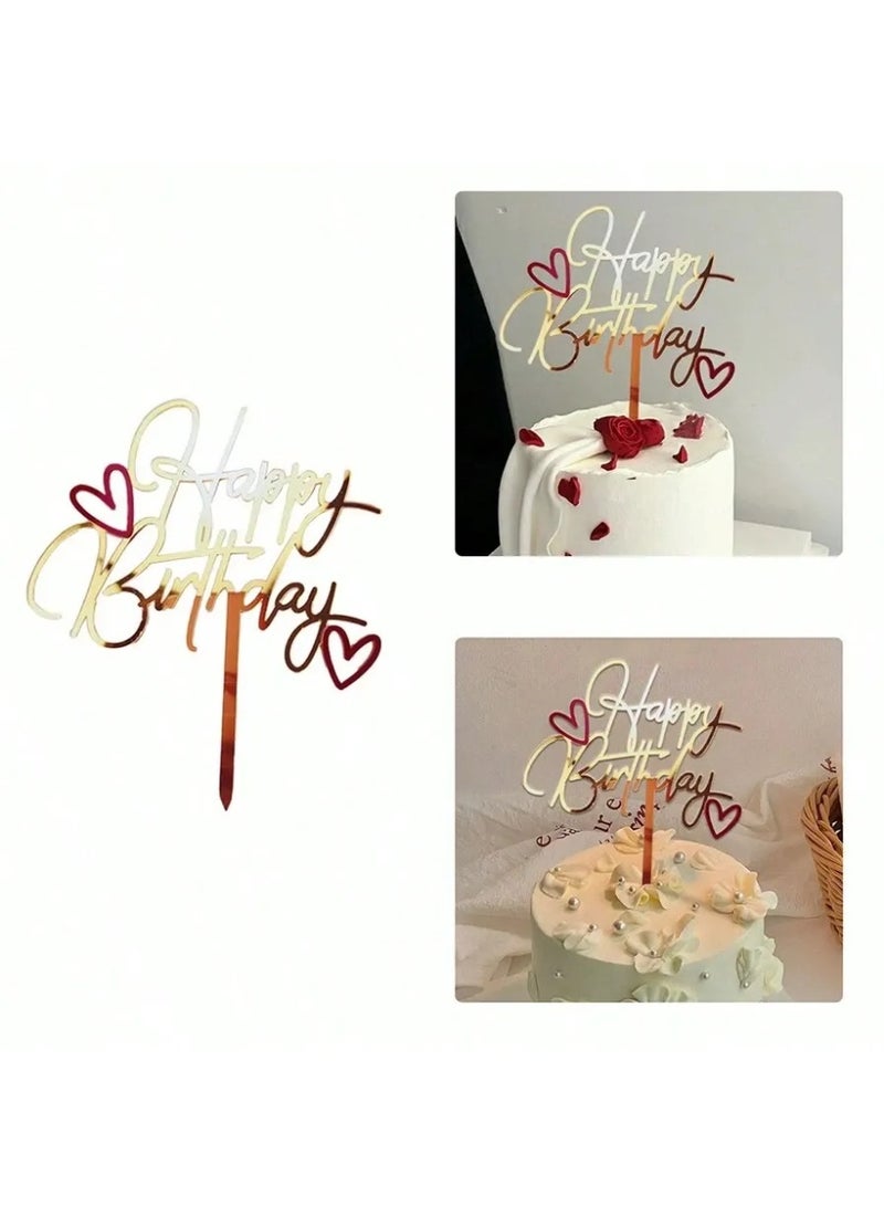 زينه اعياد ميلاد تغريسة كيك بعبارة عيد ميلاد سعيد وقلب لطيف تغريسة كيك تضيف لمسة فاخرة وأنيقة لحفلات أعياد الميلاد. - Image 3