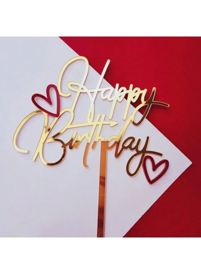 زينه اعياد ميلاد تغريسة كيك بعبارة عيد ميلاد سعيد وقلب لطيف تغريسة كيك تضيف لمسة فاخرة وأنيقة لحفلات أعياد الميلاد. - Image 1