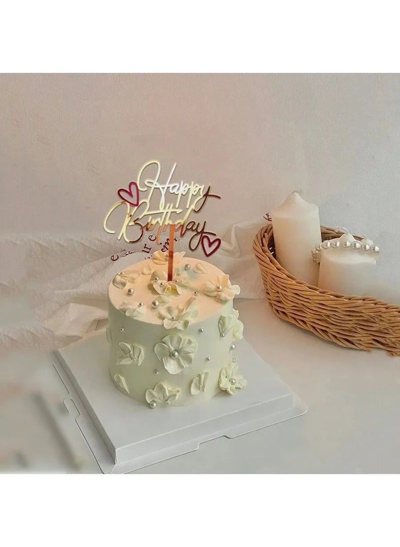 زينه اعياد ميلاد تغريسة كيك بعبارة عيد ميلاد سعيد وقلب لطيف تغريسة كيك تضيف لمسة فاخرة وأنيقة لحفلات أعياد الميلاد. - Image 2