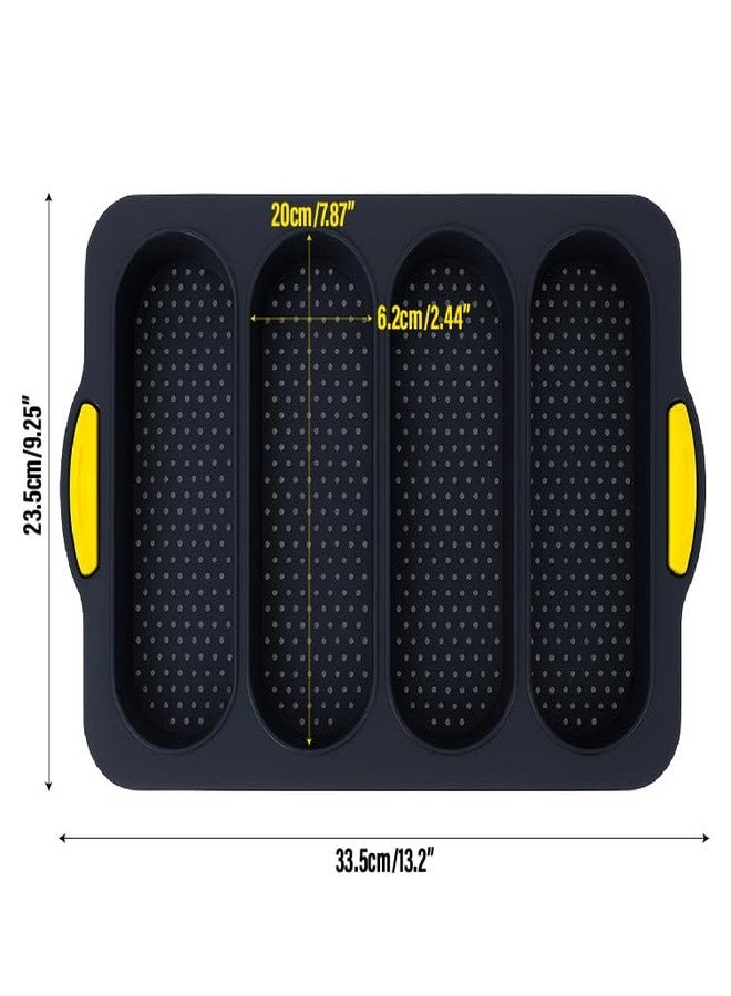 BuleVina French Bread Hoagie Sub Roll Baking Pans 4-slot Mold, Non Stick Silicone Mould Tray for Baguette Sandwich Hot Dog Bun Loaf Food, Mini Tool Set for Homemade Household Restaurant Breakfast Dinner (Gray) - Image 2