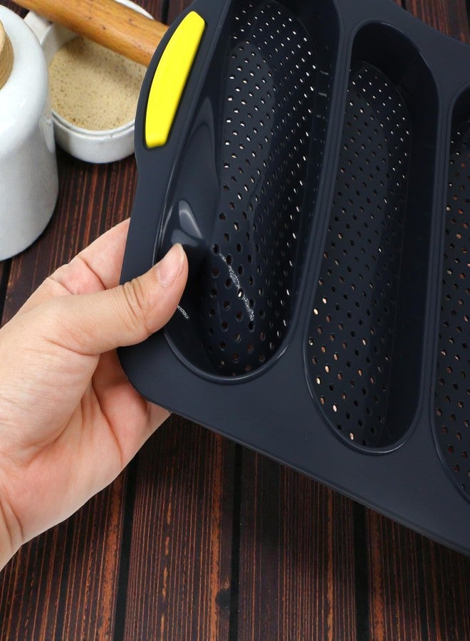 BuleVina French Bread Hoagie Sub Roll Baking Pans 4-slot Mold, Non Stick Silicone Mould Tray for Baguette Sandwich Hot Dog Bun Loaf Food, Mini Tool Set for Homemade Household Restaurant Breakfast Dinner (Gray) - Image 5