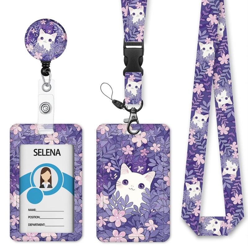 Mcapirivo Cute Cat Badge Holder Retractable Lanyard, Lanyards for ID Badges Name Tags Vertical Card Holder, Detachable Lanyard Badge Reel Retractable, Teacher Nurse Workers Women Office Gifts - Image 1