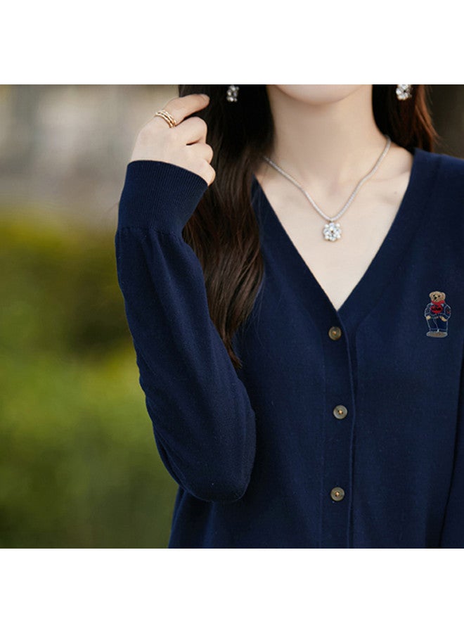 XINYANG 2025 Early Autumn Elegant Wool Blend Bear Pattern Knitted Cardigan Women'S Sweater Embroidered Knitwear Coat - Image 4