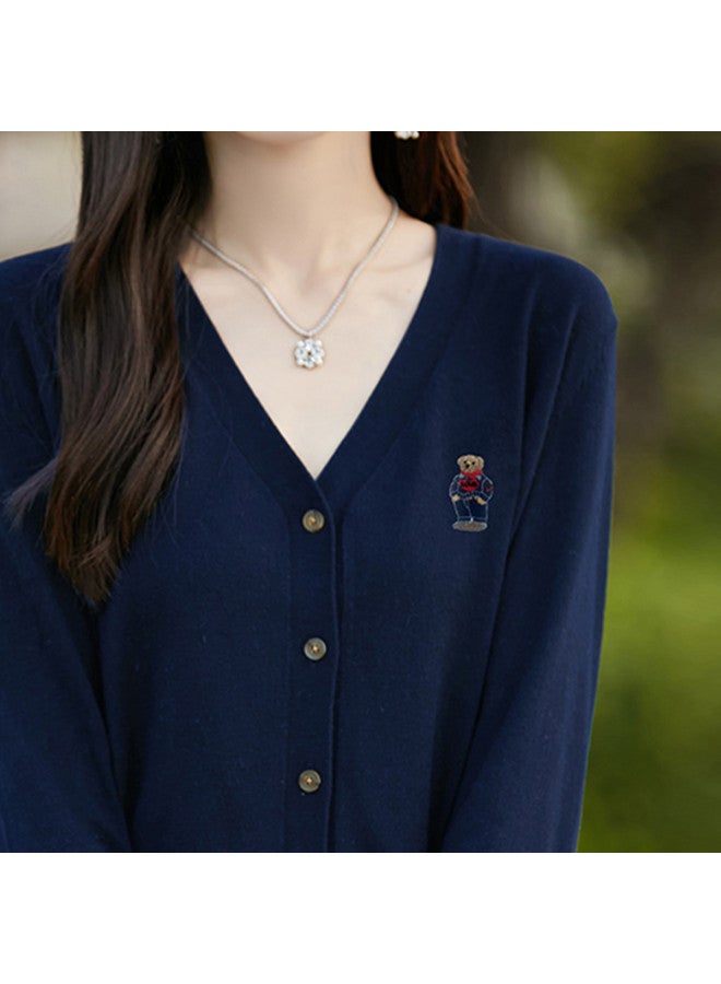 XINYANG 2025 Early Autumn Elegant Wool Blend Bear Pattern Knitted Cardigan Women'S Sweater Embroidered Knitwear Coat - Image 5