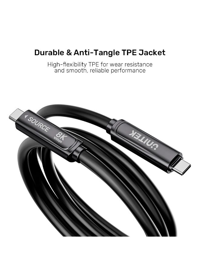 UNITEK USB-C Fiber Optic Cable 8K@30Hz, 10Gbps Data Transfer, 60W Power Delivery, Full-Featured Type-C Cable, Durable TPE Jacket – Black C14178ABK01-10M - Image 5