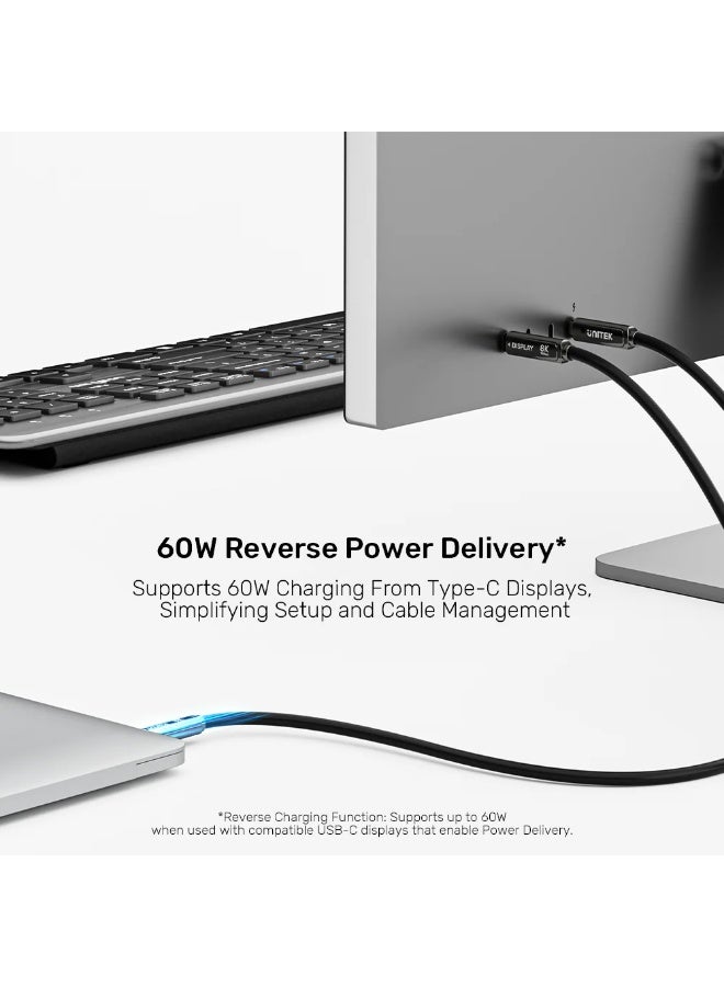 UNITEK USB-C Fiber Optic Cable 8K@30Hz, 10Gbps Data Transfer, 60W Power Delivery, Full-Featured Type-C Cable, Durable TPE Jacket – Black C14178ABK01-10M - Image 4