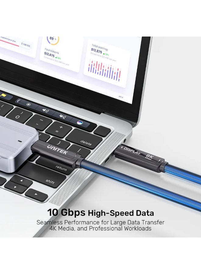 UNITEK USB-C Fiber Optic Cable 8K@30Hz, 10Gbps Data Transfer, 60W Power Delivery, Full-Featured Type-C Cable, Durable TPE Jacket – Black C14178ABK01-10M - Image 2