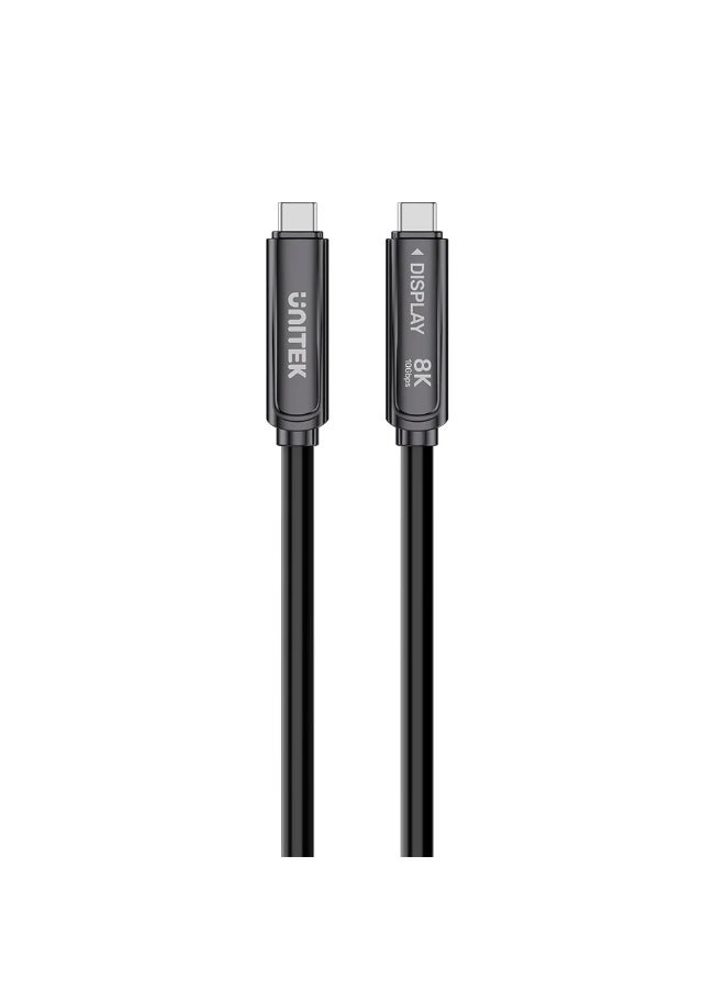 UNITEK USB-C Fiber Optic Cable 8K@30Hz, 10Gbps Data Transfer, 60W Power Delivery, Full-Featured Type-C Cable, Durable TPE Jacket – Black C14178ABK01-10M - Image 1