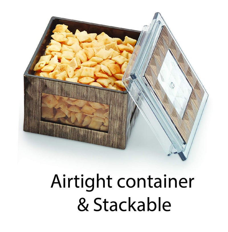 Liza Polypropylene Air Tight Dry Fruit Container Tray Set with Lid & Serving Tray, Airtight Container Set (Set of 4, Clara), Brown - Image 5