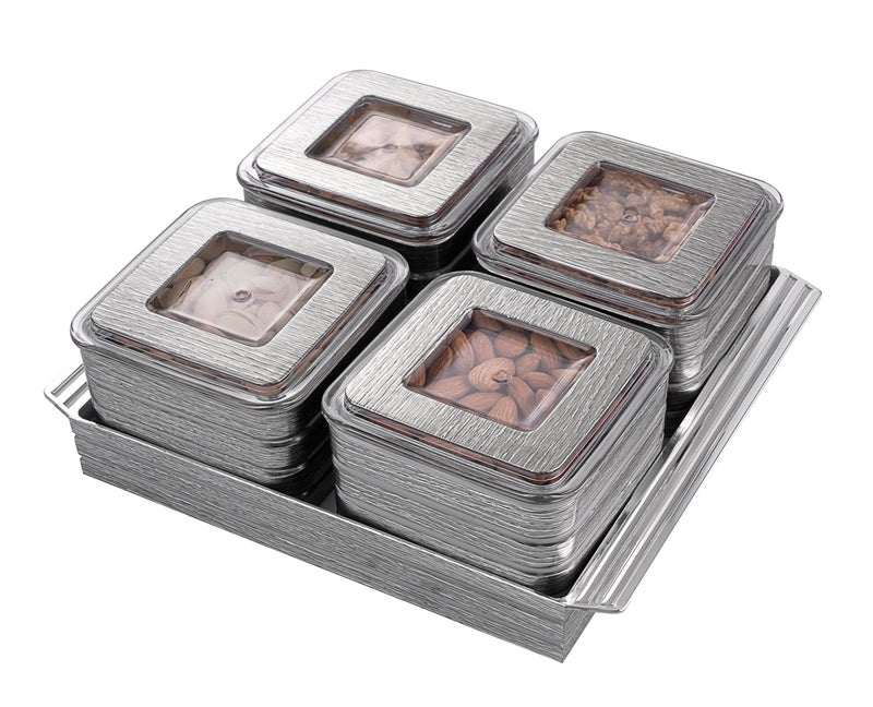 Liza Polypropylene Air Tight Dry Fruit Container Tray Set with Lid & Serving Tray, Airtight Container Set (Set of 4, Clara), Brown - Image 4