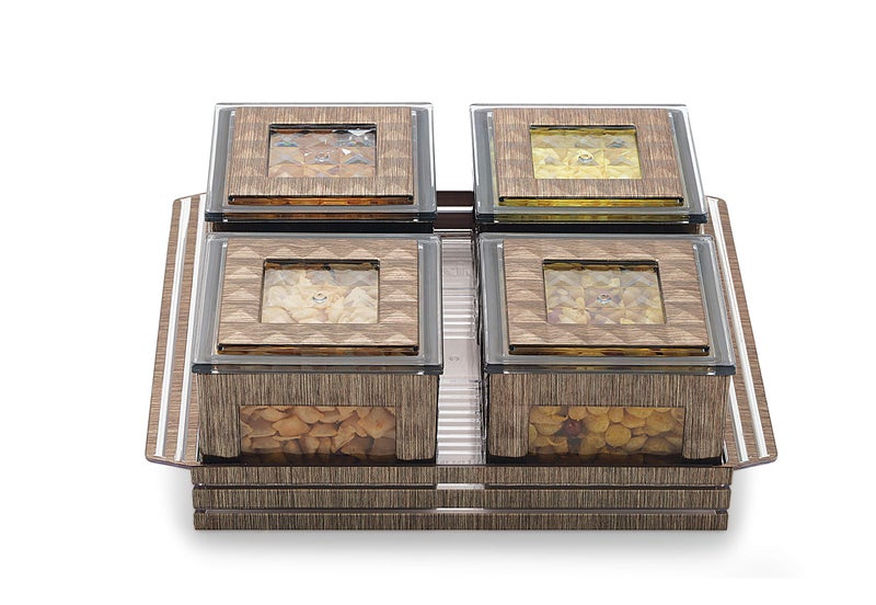 Liza Polypropylene Air Tight Dry Fruit Container Tray Set with Lid & Serving Tray, Airtight Container Set (Set of 4, Clara), Brown - Image 1