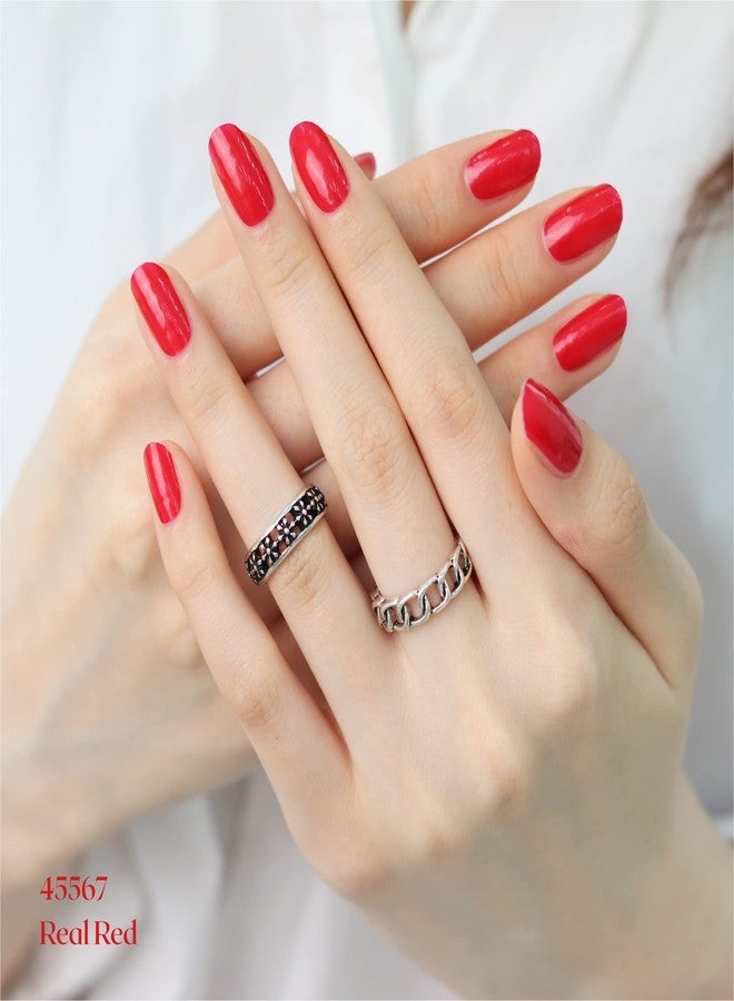 Laflare Gel Glossy Nail Strips, Self Adhesive Gel Nail Art Decals Polish Stickers with 20 Pieces Double-End Strips Glitter False Nails Including Trimming File (R45567 - Real Red) - Image 3