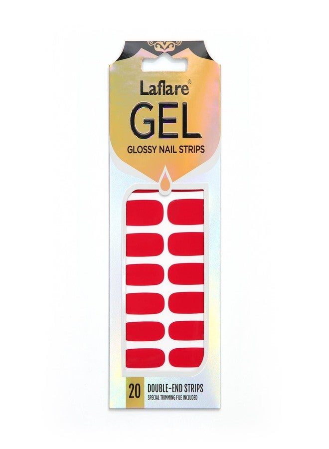 Laflare Gel Glossy Nail Strips, Self Adhesive Gel Nail Art Decals Polish Stickers with 20 Pieces Double-End Strips Glitter False Nails Including Trimming File (R45567 - Real Red) - Image 1