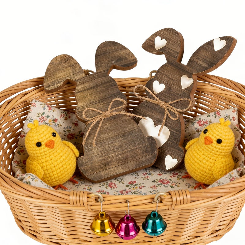 Vintage Wooden Easter Bunny And Egg Statue 4 Styles Figurine Decoration For Easter Egg Hunt Table Centerpiece Spring Party Decor Model D - Image 5