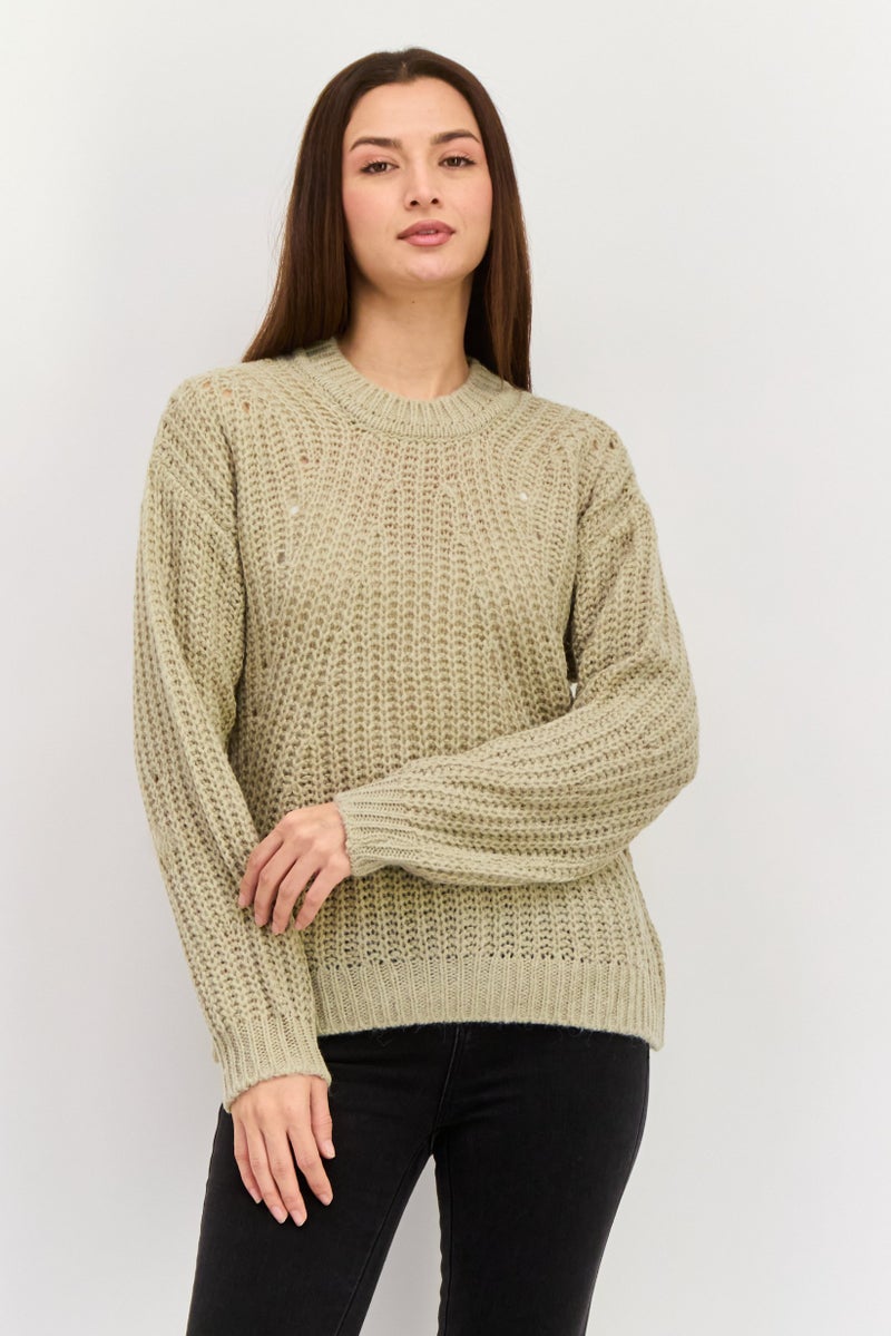 ESPRIT Women Crew Neck Knitted Sweater, Beige - Image 1