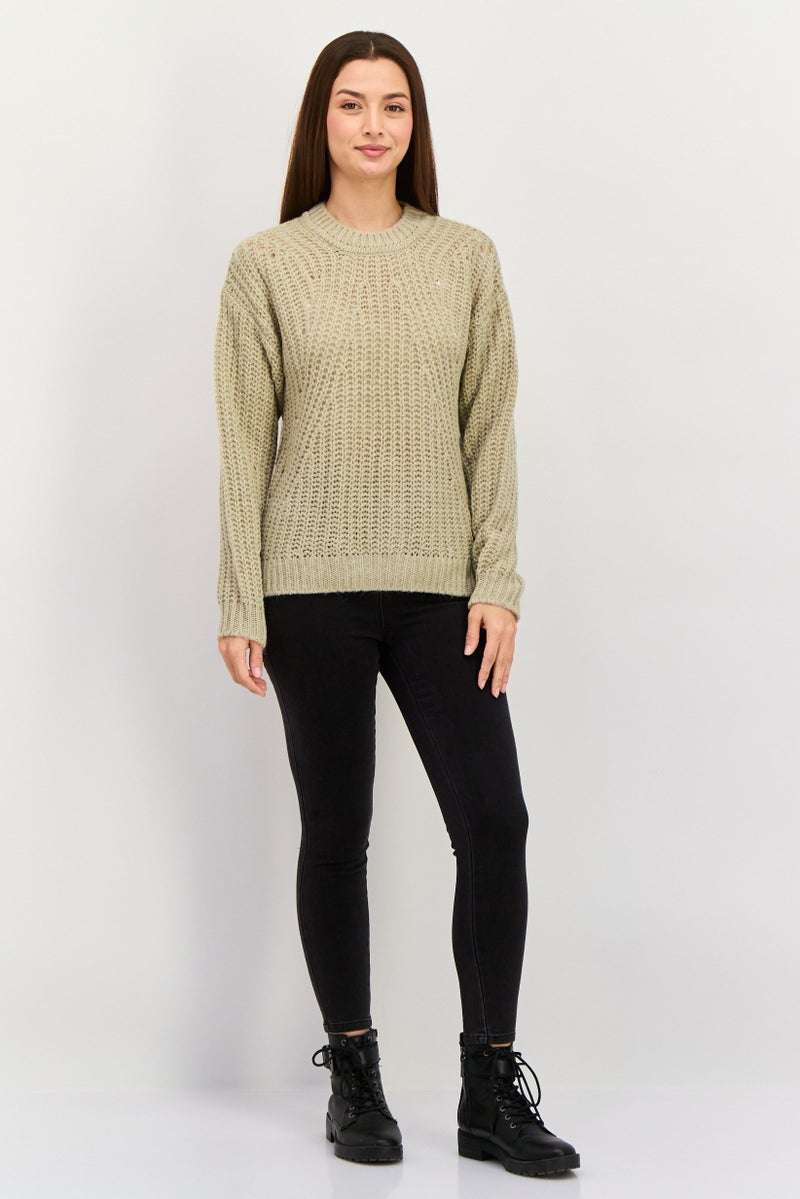 ESPRIT Women Crew Neck Knitted Sweater, Beige - Image 4