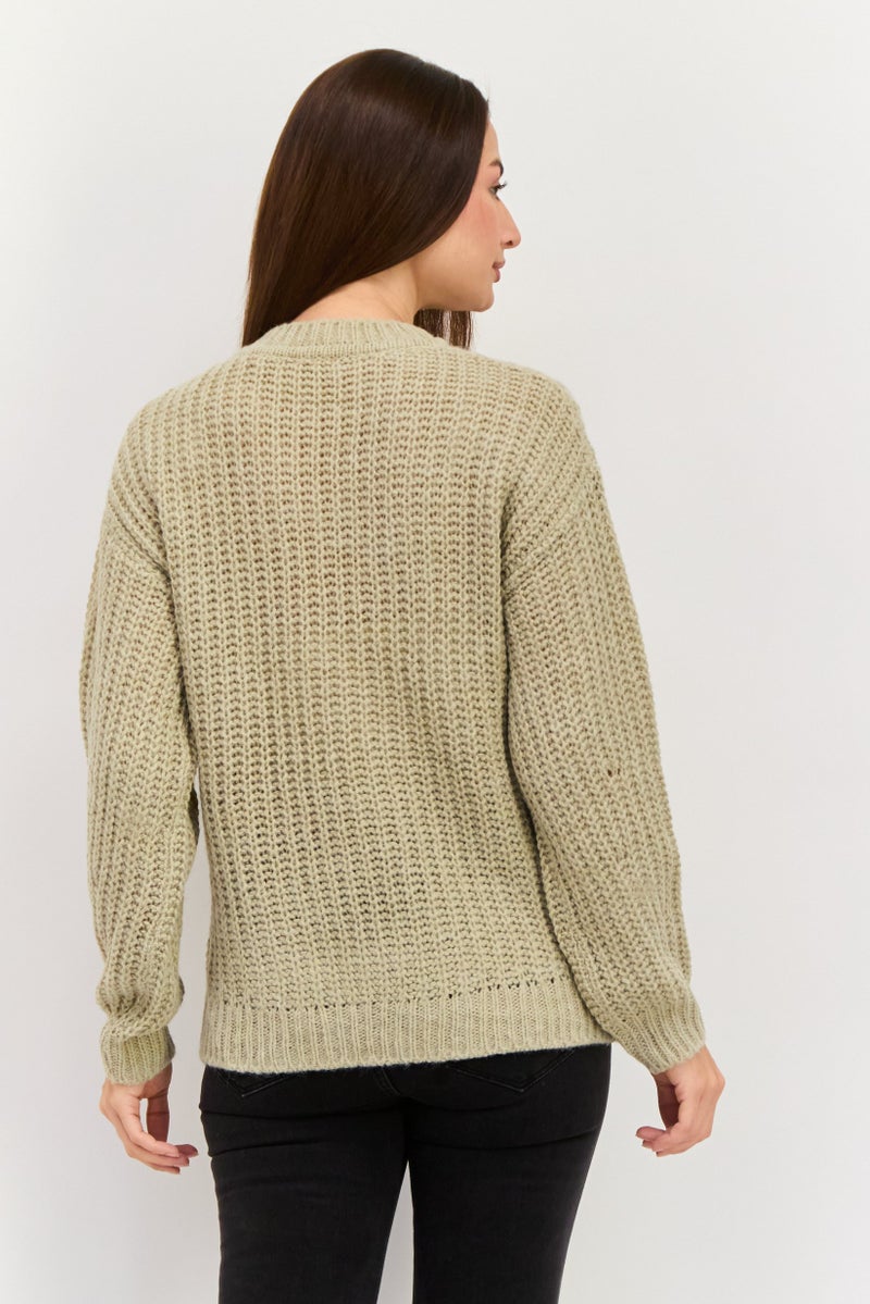 ESPRIT Women Crew Neck Knitted Sweater, Beige - Image 2