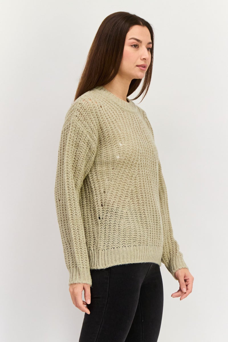 ESPRIT Women Crew Neck Knitted Sweater, Beige - Image 3