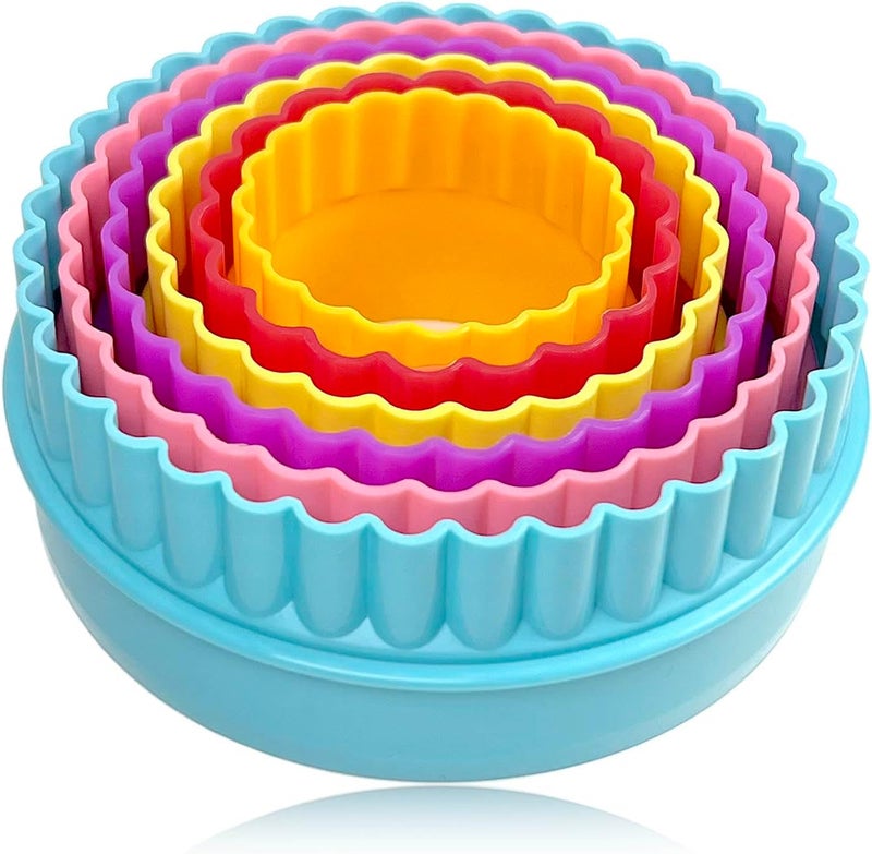 yuntop Cookie Biscuit Cutter Set, Two Side Cookie Cutters Plastic Set Multi-size Cake Fruit Vegetable Shapes Cutter Random color (Round Shaped, 6 Pack) - Image 1