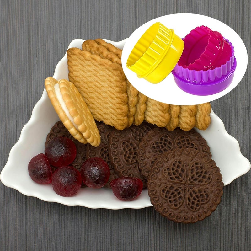 yuntop Cookie Biscuit Cutter Set, Two Side Cookie Cutters Plastic Set Multi-size Cake Fruit Vegetable Shapes Cutter Random color (Round Shaped, 6 Pack) - Image 3