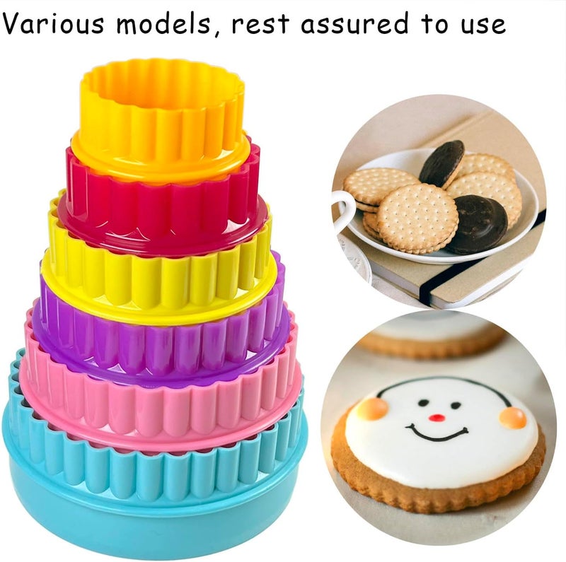 yuntop Cookie Biscuit Cutter Set, Two Side Cookie Cutters Plastic Set Multi-size Cake Fruit Vegetable Shapes Cutter Random color (Round Shaped, 6 Pack) - Image 4