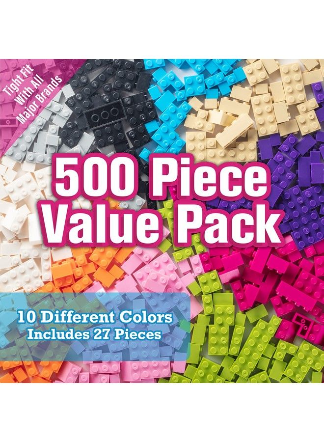 SCS Direct Building Block Friends Pastel Bricks 500 Pcs Bulk Set 10 Colors With 27 Roof Pieces Compatible & Tight Fit With All Major Brands Great For Activity Tables Creativity & School Projects  - Image 1