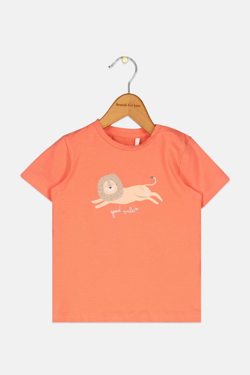 NAME IT تي شيرت قصير الأكمام بنمط رسومي للفتيات الصغيرات، برتقالي - Image 1