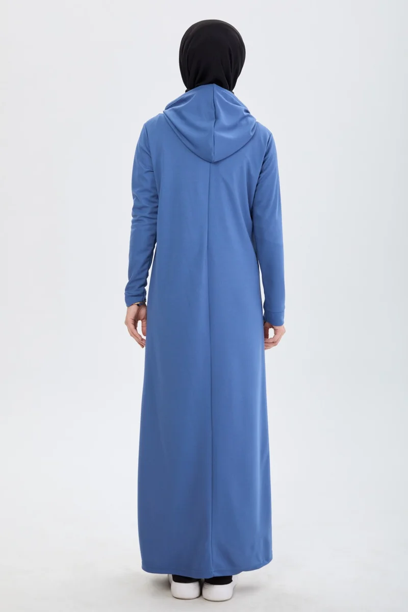 Tofisa 13086-INDIGO Front Printed Hooded Hijab Dress