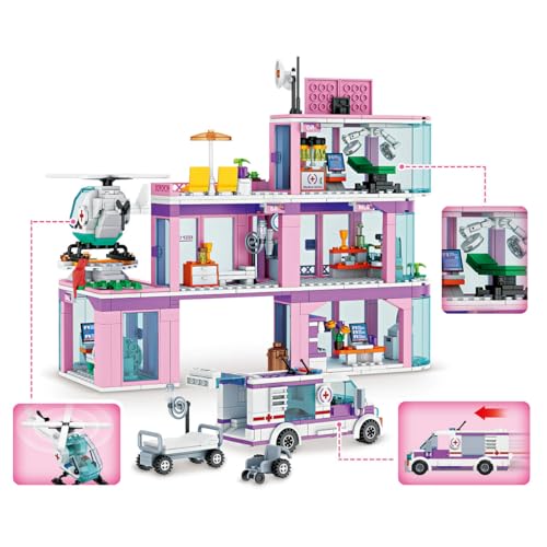 QLT QIAOLETONG Friends City Hospital Building Set, Ambulance Truck with Hospital Bed Wheelchair Playset Birthday, Gift for Boys Girls Kids 6+ Years Old-Compatible with Lego for Girls Age 8-12 - Image 2