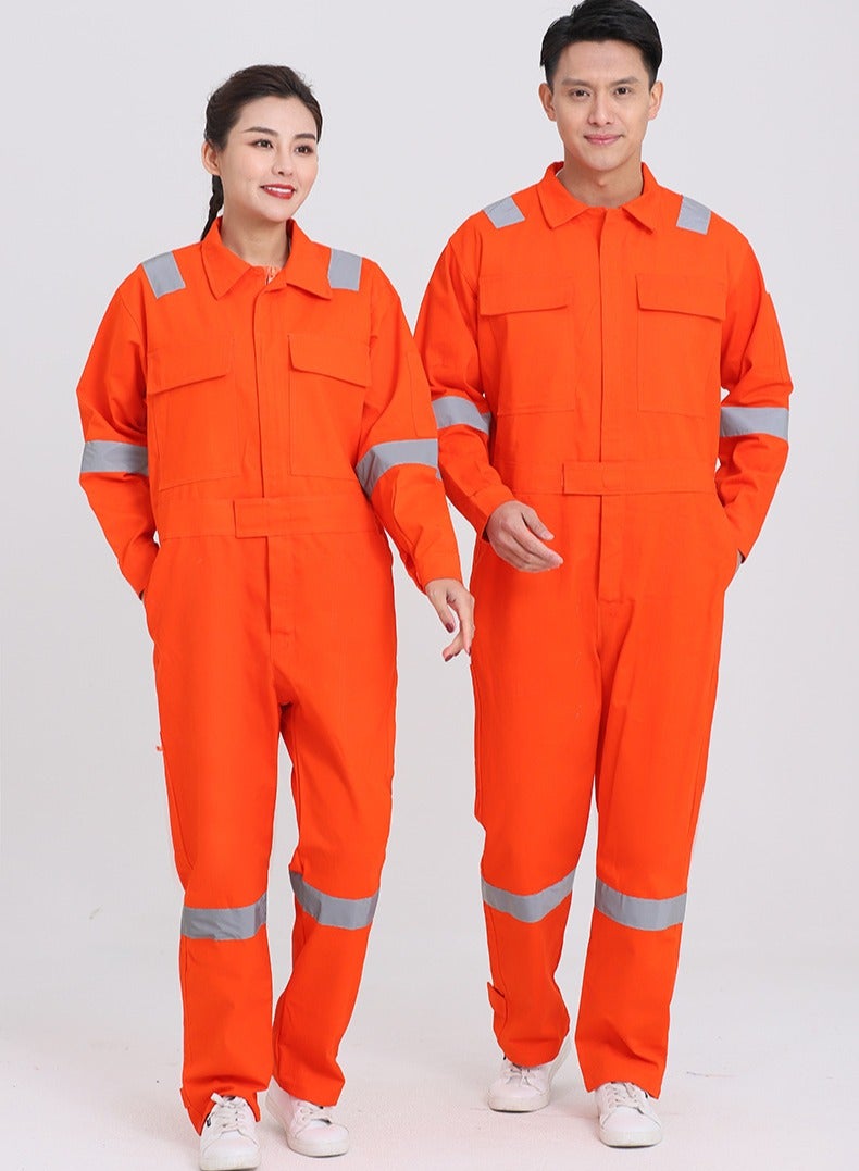 Mens Unisex  Cotton Work Overalls Reflective Strips Multi-pocket One-piece Jumpsuit Dustproof Coveralls