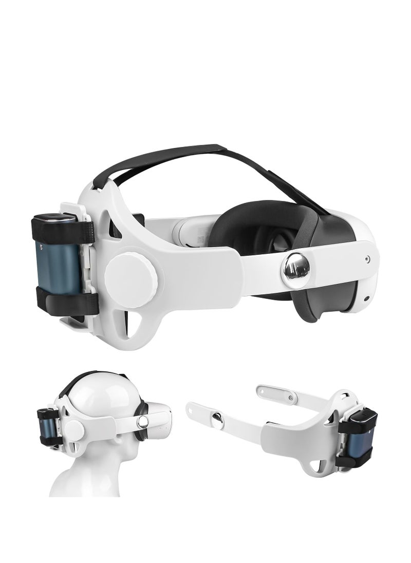 Generic Adjustable Elite Head Strap for Meta Quest 2 & 3 with Battery Holder, Compatible with Oculus Quest 2 & 3, Enhances Comfort and Reduces Face Pressure (White)  - Image 1