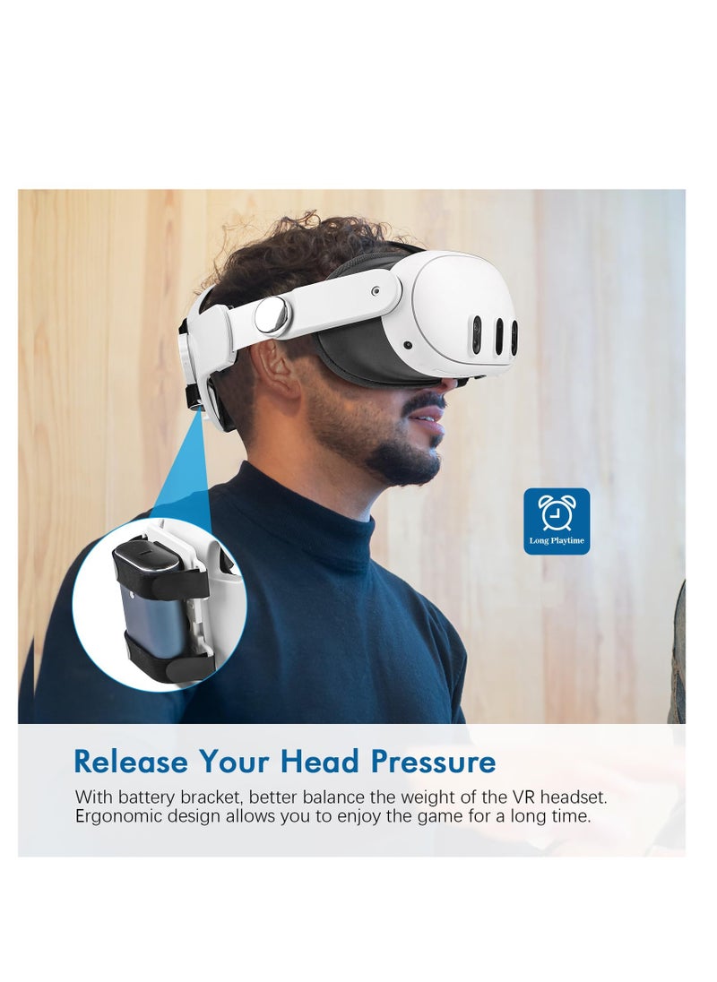 Generic Adjustable Elite Head Strap for Meta Quest 2 & 3 with Battery Holder, Compatible with Oculus Quest 2 & 3, Enhances Comfort and Reduces Face Pressure (White)  - Image 2