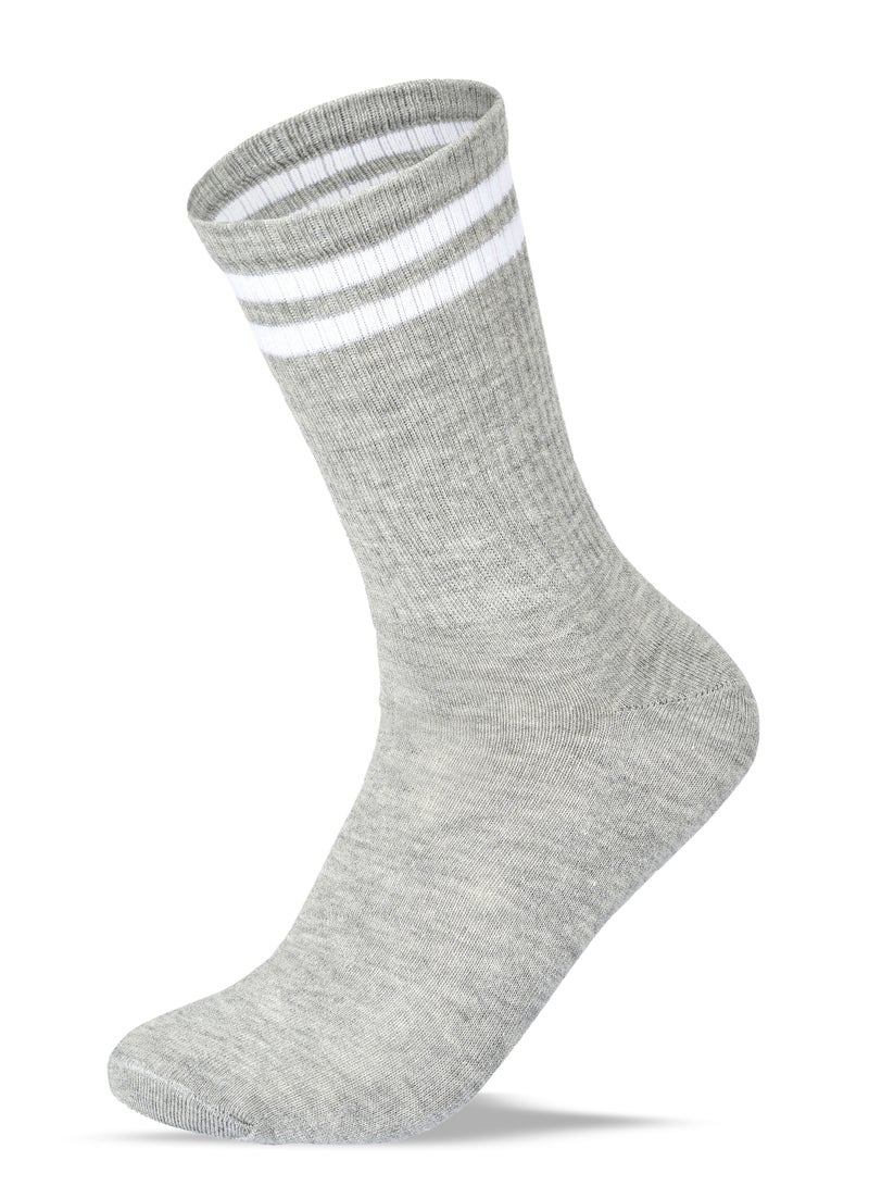 SAM SOCKS Men Set of 3 Long Lycra Stripped Elastic Socks White-Black-Grey - Image 4