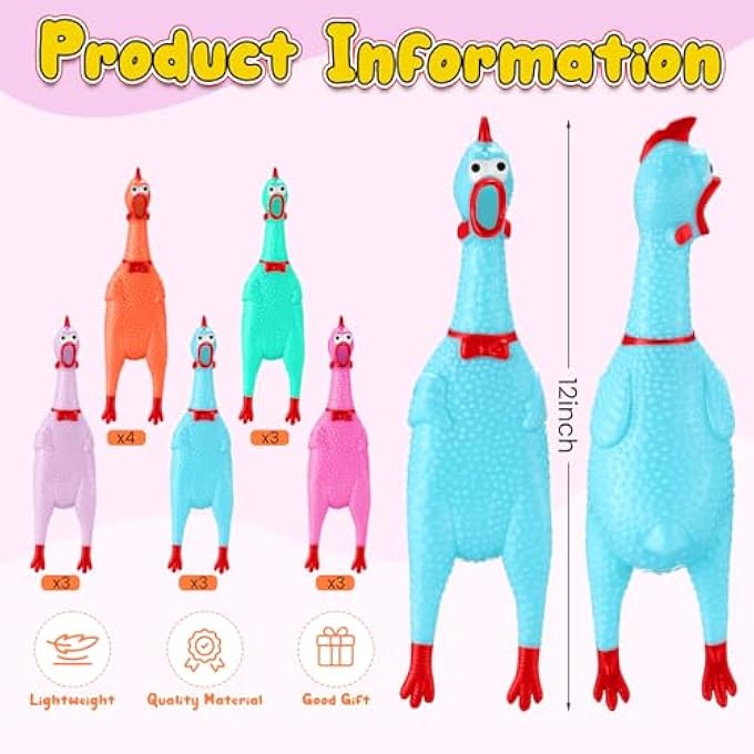 Sratte 16 Pack Screaming Chicken Toys Bulk Large Rubber Squeaking Chicken Toys for Pet Chew Gifts Prank Novelty Toy (12 Inch,Pastel Color) - Image 4