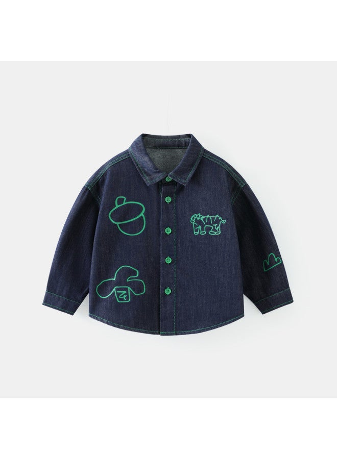 Baby Denim Shirt Boys Long Sleeve Shirt Kids Cartoon Outdoor Casual Girls Top - Image 4