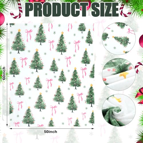 Hahafelt Pink Bow Christmas Tree Flannel Throw Blanket Pastel Soft Fuzzy Plush Fleece Blanket 50 x 60 Inch Coquette Bows Xmas Tree Gifts for Women Girls Sofa Couch Travel Bed Home Decoration - Image 3