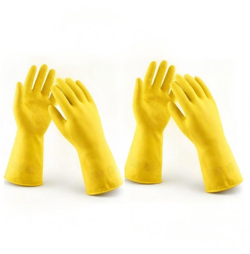 LADWA Premium Rubber Household Cleaning Gloves, Yellow and Red Color Reusable Waterproof Gloves for Kitchen Cleaning, Dishwashing, Gardening and Bathroom Use with Durable Grip (Pack of 2 Pairs) - Image 1