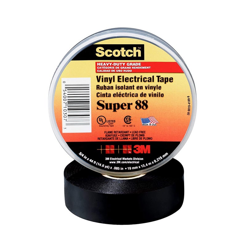 Scotch Super 88 Electrical Tape, 3/4" x 66' x 0.0085", 10 per Case - Image 1