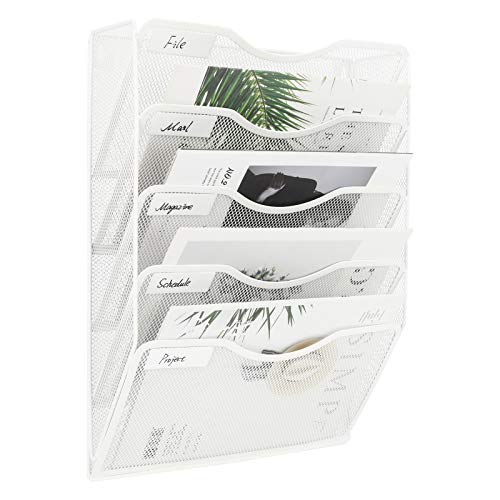 EasyPAG 5 Pocket Mesh Hanging Wall File Organizer, Easily File Managment and Classification, Space Saving Wall Mount Filing Holder for Office Home Classroom, White - Image 1