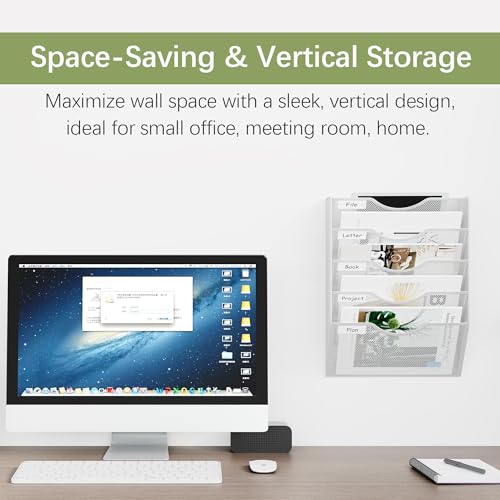 EasyPAG 5 Pocket Mesh Hanging Wall File Organizer, Easily File Managment and Classification, Space Saving Wall Mount Filing Holder for Office Home Classroom, White - Image 3