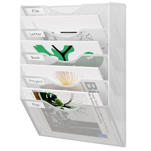 EasyPAG 5 Pocket Mesh Hanging Wall File Organizer, Easily File Managment and Classification, Space Saving Wall Mount Filing Holder for Office Home Classroom, White - Image 2