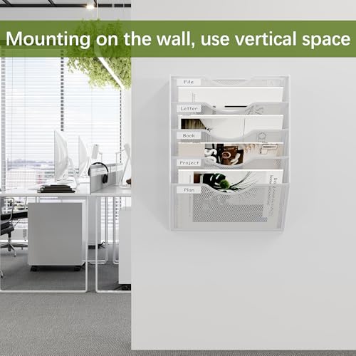 EasyPAG 5 Pocket Mesh Hanging Wall File Organizer, Easily File Managment and Classification, Space Saving Wall Mount Filing Holder for Office Home Classroom, White - Image 5