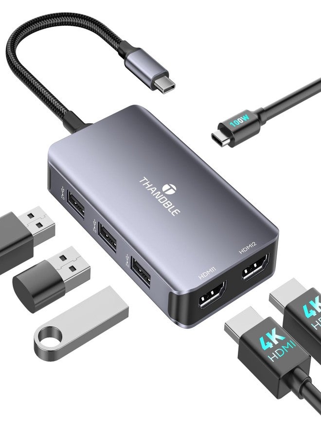 THANDBLE 6 in 1 Docking Station Dual Monitor, USB C Hub Dual 4K HDMI Display, 3*USB-A Data Ports, 100W PD, Aluminum Revodok Pro Laptop Docking Station for MacBook, HP, Dell and More - Image 1