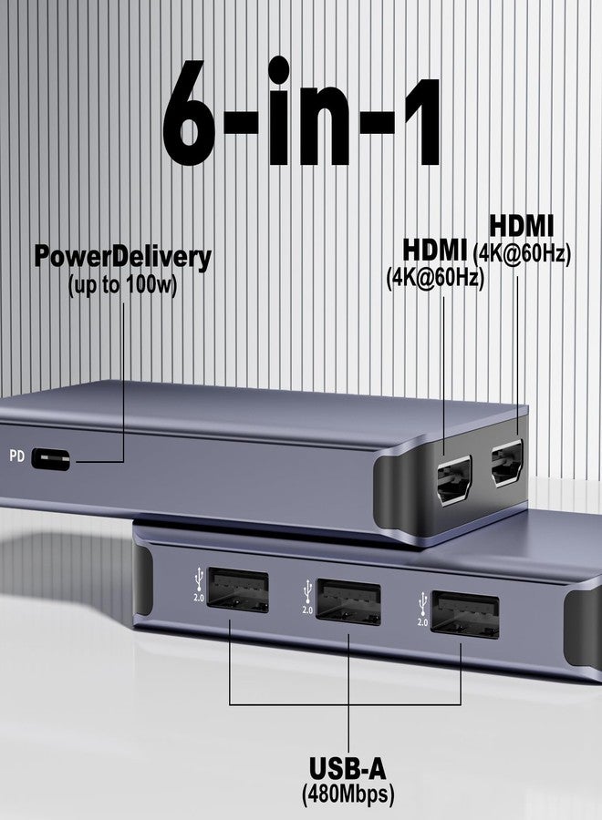 THANDBLE 6 in 1 Docking Station Dual Monitor, USB C Hub Dual 4K HDMI Display, 3*USB-A Data Ports, 100W PD, Aluminum Revodok Pro Laptop Docking Station for MacBook, HP, Dell and More - Image 4