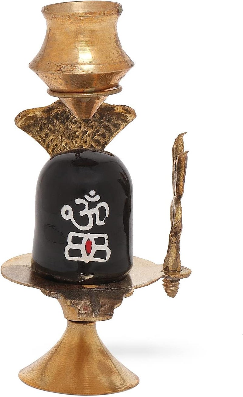 Zig Zag Shiva Shivling with Shesnag Trishul Brass Matki for Pooja Decoration Home Pooja Items 4Inch Small Lord Shiv Ling Black