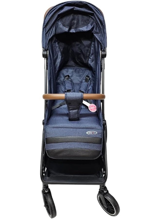 SMR kids T808 Easy Fold and Multi-Position Baby Stroller, with 5 Point Strap, Adjustable Backrest and Sun Protection Canopy 70 X 108 X 54 Blue - Image 4
